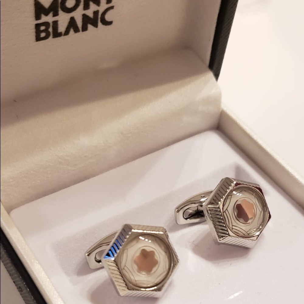 New Montblanc Silver Coated Pearl Cufflinks